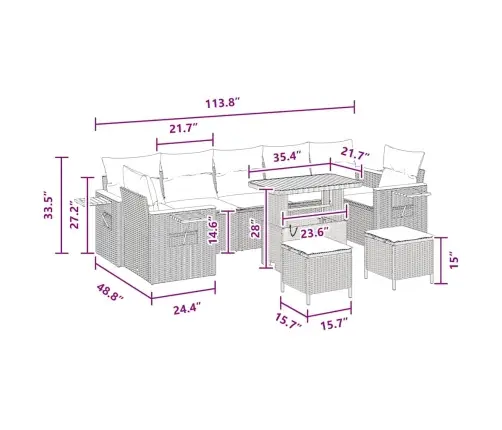 10 Gabalu Dārza Dīvānu Komplekts Ar Spilveniem Melnā Poli Rotangpalma Un Akācijas Koks Vidaxl