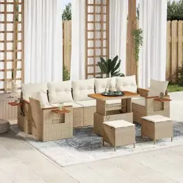Dārza Dīvānu Komplekts Ar Spilvenu 10 Pcs Bēša Un Krēmkrāsa Vidaxl
