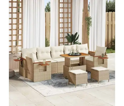 Vidaxl 10 Gabalu Dārza Dīvānu Komplekts Ar Spilveniem Bēšs Poli Rotangpalma Akācija