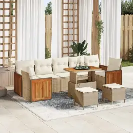 Dārza Dīvānu Komplekts Ar Spilvenu 10 Pcs Bēšs Un Krēms Vidaxl