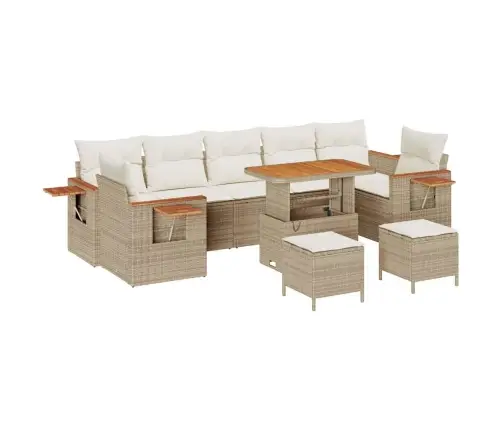 Vidaxl 10 Gabalu Dārza Dīvānu Komplekts Ar Spilveniem Bēšs Poli Rotangpalma Akācija