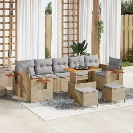 Dārza Dīvānu Komplekts Ar Spilvenu 10 Pcs Bēša Un Gaiši Pelēka Vidaxl