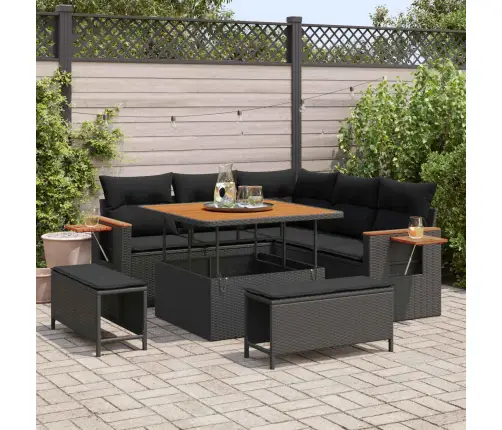 Sodo Sofų Rinkinys Su Pagalve 8 Pcs Juoda