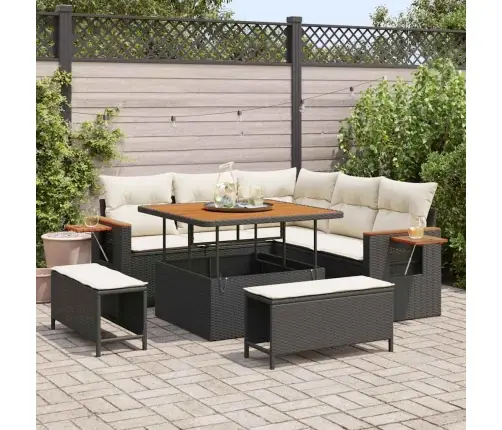 Sodo Sofų Rinkinys Su Pagalve 8 Pcs Juoda Ir Kreminė