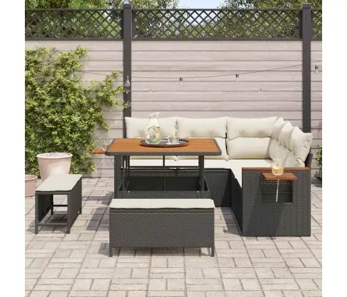 Sodo Sofų Rinkinys Su Pagalve 8 Pcs Juoda Ir Kreminė