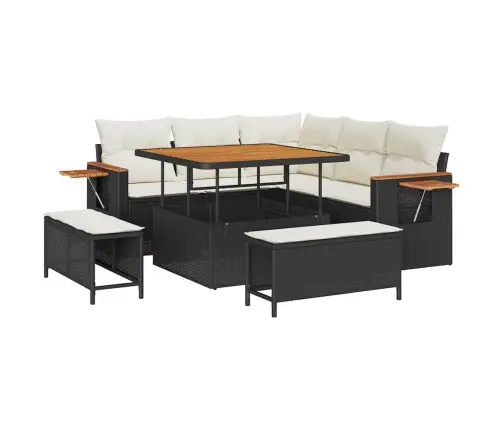 Sodo Sofų Rinkinys Su Pagalve 8 Pcs Juoda Ir Kreminė