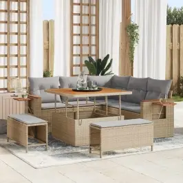 Dārza Dīvānu Komplekts Ar Spilvenu 8 Pcs Bēša Un Gaiši Pelēka Vidaxl