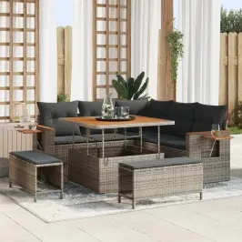 Sodo Sofų Rinkinys Su Pagalve 8 Pcs Pilka 100 X 100 X 71 Cm