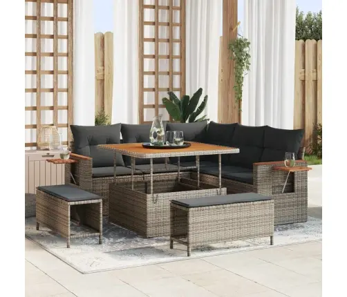 Sodo Sofų Rinkinys Su Pagalve 8 Pcs Pilka 100 X 100 X 71 Cm