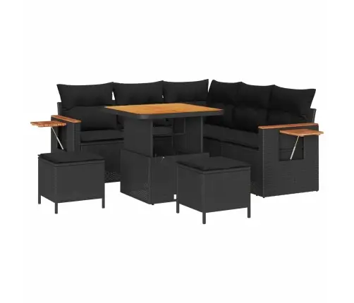 Sodo Sofų Rinkinys Su Pagalve 8 Pcs Juoda