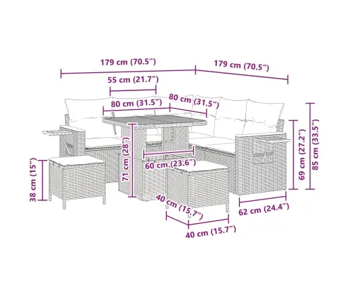 Sodo Sofų Rinkinys Su Pagalve 8 Pcs Juoda