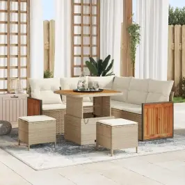 Dārza Dīvānu Komplekts Ar Spilvenu 8 Pcs Bēšs Un Krēms Vidaxl