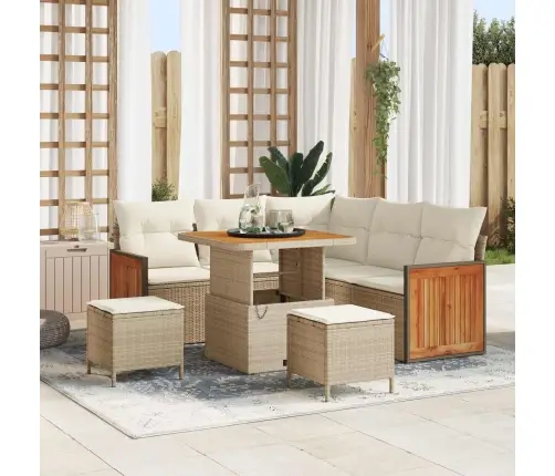 Sodo Sofų Rinkinys Su Pagalve 8 Pcs Bežinė Ir Kreminė