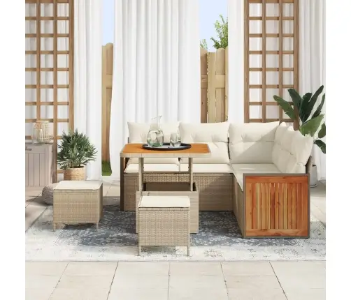 Sodo Sofų Rinkinys Su Pagalve 8 Pcs Bežinė Ir Kreminė