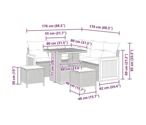 Sodo Sofų Rinkinys Su Pagalve 8 Pcs Bežinė Ir Kreminė