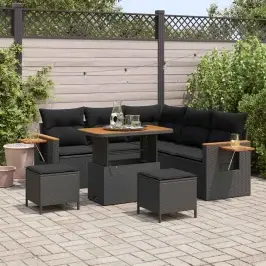 Dārza Dīvānu Komplekts Ar Spilvenu 8 Pcs Melna 90 X 55 X 71 Cm Vidaxl