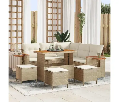 Sodo Sofų Rinkinys Su Pagalve 9 Pcs Smėlio Ir Kreminės Spalvos