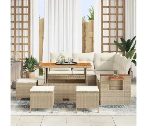 Sodo Sofų Rinkinys Su Pagalve 9 Pcs Smėlio Ir Kreminės Spalvos