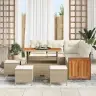 9 Daļu Dārza Dīvānu Komplekts Ar Spilveniem, Bēša Poli Rotangpalma, Akācija Vidaxl