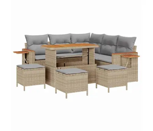 Sodo Sofų Rinkinys 9 Pcs Smėlio Ir Šviesiai Pilkos Spalvos