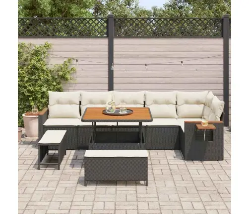 9 Daļu Dārza Dīvānu Komplekts Ar Spilveniem Melns Polietilēna Rotangpalma Akācija Vidaxl