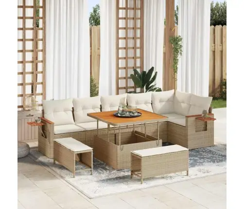 Sodo Sofų Rinkinys Su Pagalve 9 Pcs Smėlio Ir Kreminės Spalvos