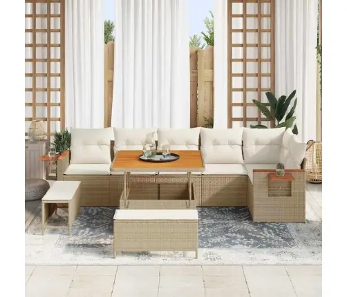 Sodo Sofų Rinkinys Su Pagalve 9 Pcs Smėlio Ir Kreminės Spalvos