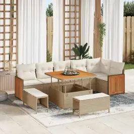 Dārza Dīvānu Komplekts Ar Spilvenu 9 Pcs Bēšs Un Krēms Vidaxl