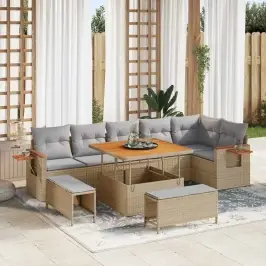 Dārza Dīvānu Komplekts Ar Spilvenu 9 Pcs Bēša Un Gaiši Pelēka Vidaxl