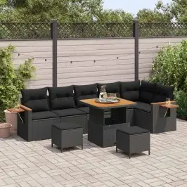 Sodo Sofų Rinkinys Su Pagalve 9 Pcs Juoda 80 X 80 X 71 Cm