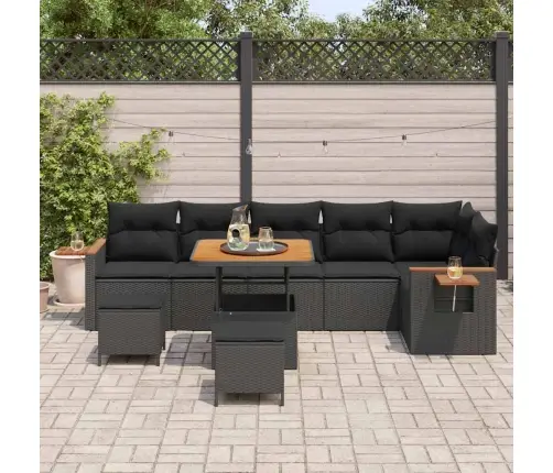 Sodo Sofų Rinkinys Su Pagalve 9 Pcs Juoda 80 X 80 X 71 Cm