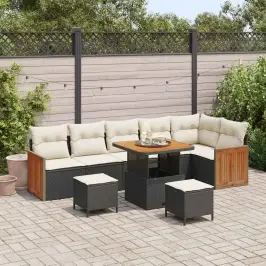 Dārza Dīvānu Komplekts Ar Spilvenu 9 Pcs Melns Un Krēmkrāsa Vidaxl