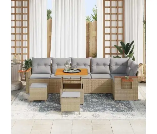 Sodo Sofų Rinkinys Su Pagalve 9 Pcs Bežinė Ir Šviesiai Pilka
