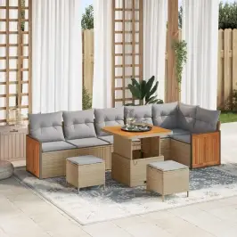 Dārza Dīvānu Komplekts Ar Spilvenu 9 Pcs Bēša Un Gaiši Pelēka Vidaxl
