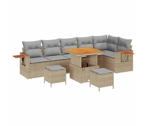 Sodo Sofų Rinkinys Su Pagalve 9 Pcs Bežinė Ir Šviesiai Pilka