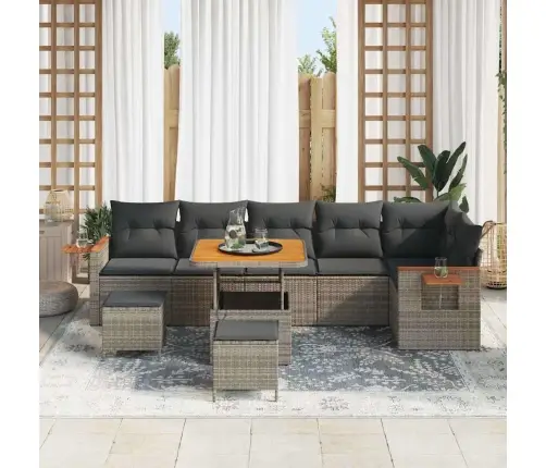 Dārza Dīvānu Komplekts Ar Spilvenu 9 Pcs Pelēka Vidaxl