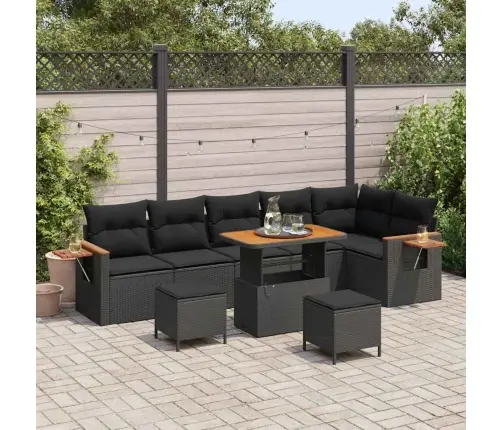 Sodo Sofų Rinkinys Su Pagalve 9 Pcs Juoda