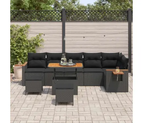 Sodo Sofų Rinkinys Su Pagalve 9 Pcs Juoda