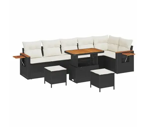 9 Gabalu Dārza Dīvānu Komplekts Ar Spilveniem, Melns, Poli Rotangpalma, Akācija Vidaxl