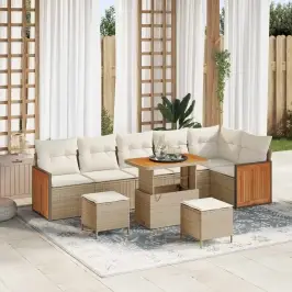 Dārza Dīvānu Komplekts Ar Spilvenu 9 Pcs Bēšs Un Krēms Vidaxl