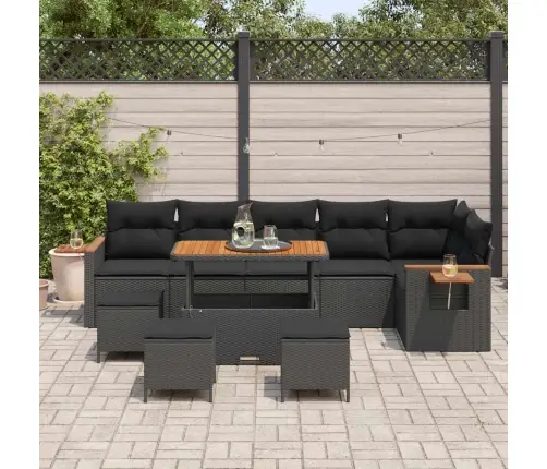 10 Daļu Dārza Dīvānu Komplekts Ar Spilveniem Melns Polietilēna Rotangpalma Akācija Vidaxl 10 Daļu Dārza Dīvānu Komplekts Ar Spilveniem Melns Polietilēna Rotangpalma Akācija Vidaxl
