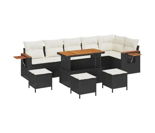 Sodo Sofų Rinkinys Su Pagalve 10 Pcs Juoda Ir Kreminė