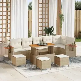 Dārza Dīvānu Komplekts Ar Spilvenu 10 Pcs Bēša Un Krēmkrāsa Vidaxl