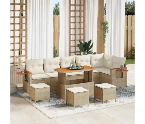 10 Gabalu Dārza Dīvānu Komplekts Ar Spilveniem Bēšs Polietilēna Rotangpalma Akācija Vidaxl