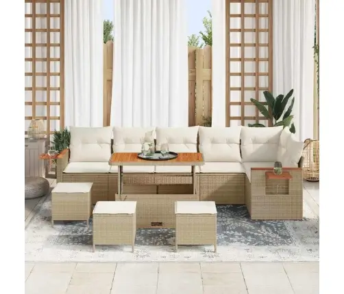 10 Gabalu Dārza Dīvānu Komplekts Ar Spilveniem Bēšs Polietilēna Rotangpalma Akācija Vidaxl