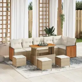 Dārza Dīvānu Komplekts Ar Spilvenu 10 Pcs Bēšs Un Krēms Vidaxl