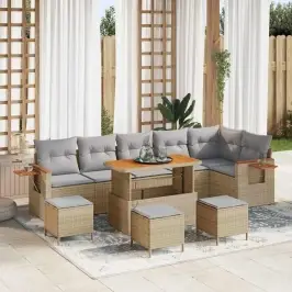 Dārza Dīvānu Komplekts Ar Spilvenu 10 Pcs Bēša Un Gaiši Pelēka Vidaxl