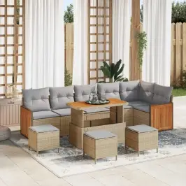 Dārza Dīvānu Komplekts Ar Spilvenu 10 Pcs Bēša Un Gaiši Pelēka Vidaxl