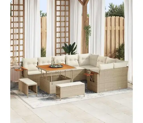 12 Gabalu Dārza Dīvānu Komplekts Ar Spilveniem Bēša Poli Rotangpalma Vidaxl