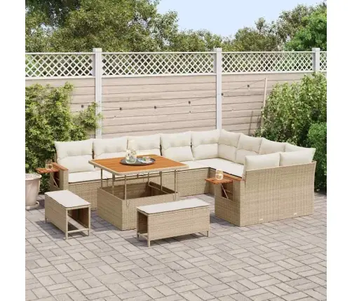 12 Gabalu Dārza Dīvānu Komplekts Ar Spilveniem Bēša Poli Rotangpalma Vidaxl